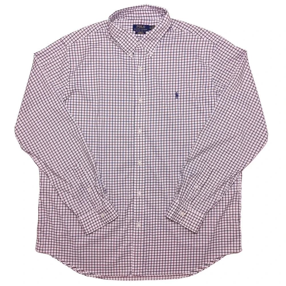 POLO RALPH LAUREN Performance Long Sleeve Button Shirt Red Blue Checks XXL 2XL